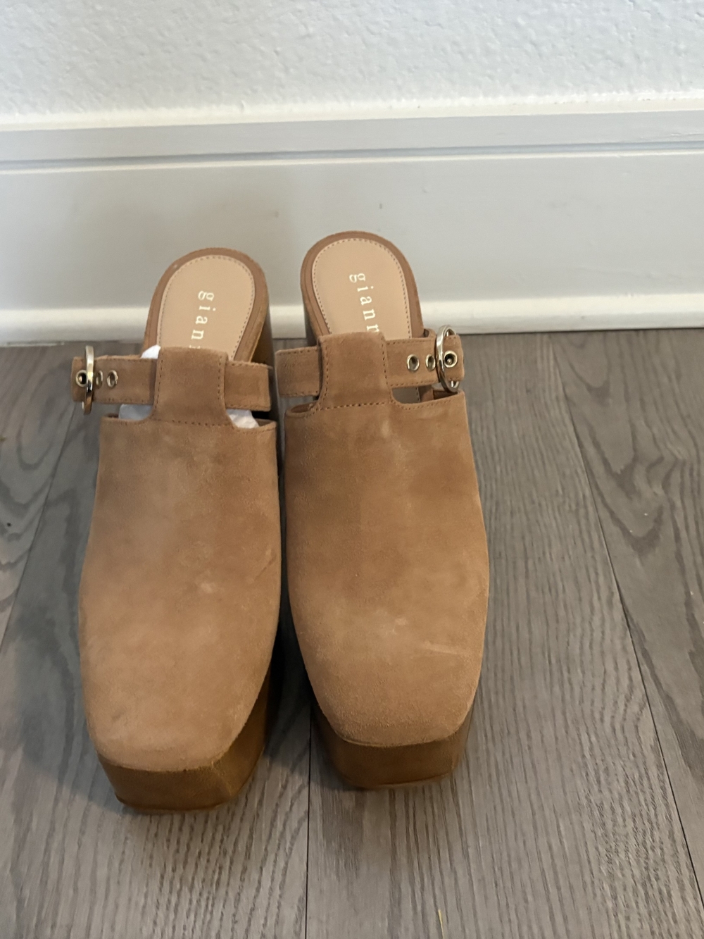 Gianni Bini Tan Suede Platform Mule with Buckle